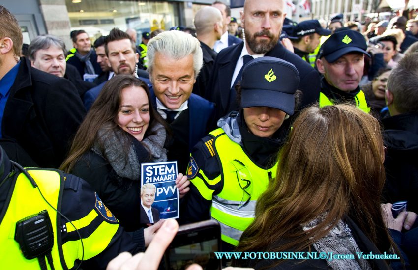 Geert Wilders op bezoek in de Binnenstad van Dordrecht.